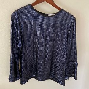 Beautiful new dark navy sequel blouse. Very dressy.  Fits good size 4 and 6